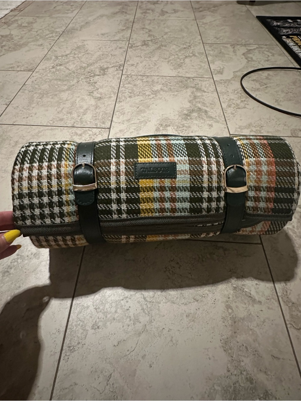 Talbots Olive Plaid Roll-Up Toiletry Bag with Yellow and Rust Accents
